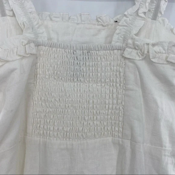 Aqua NWT Ruffled Strap Mini Dress Sleeveless Smocked Linen Blend White Large New - Picture 9 of 13